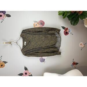 Hinge Floral Navy and Yellow Print Long Sleeve Blouse - Size Medium